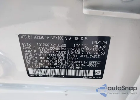 2025 Honda Hr-V 2Wd Ex-L из США, поврежденный, VIN 3CZRZ1H73SM723324